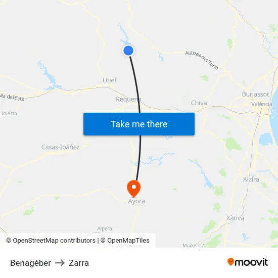Benagéber to Zarra map
