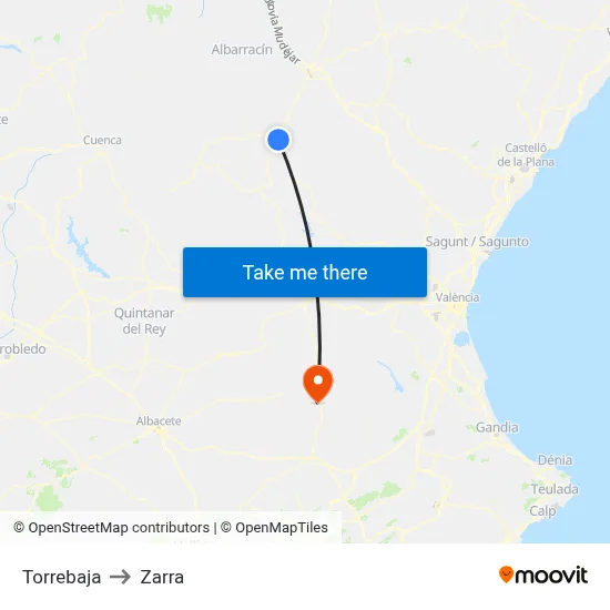 Torrebaja to Zarra map