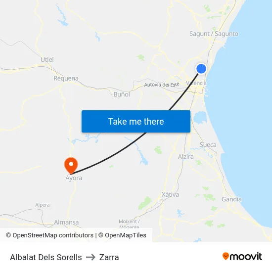 Albalat Dels Sorells to Zarra map