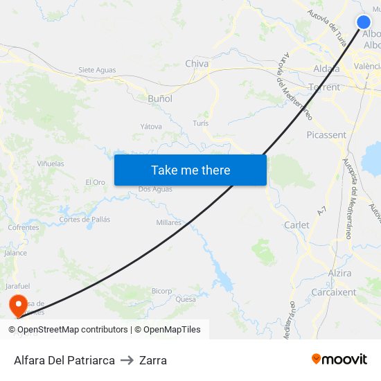 Alfara Del Patriarca to Zarra map