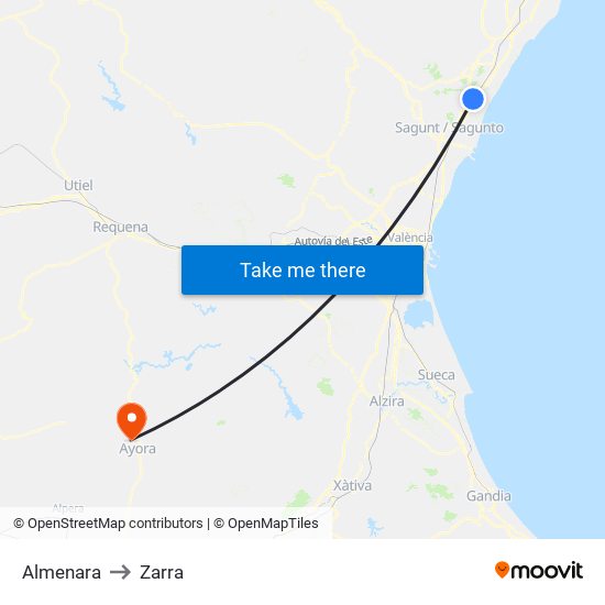 Almenara to Zarra map