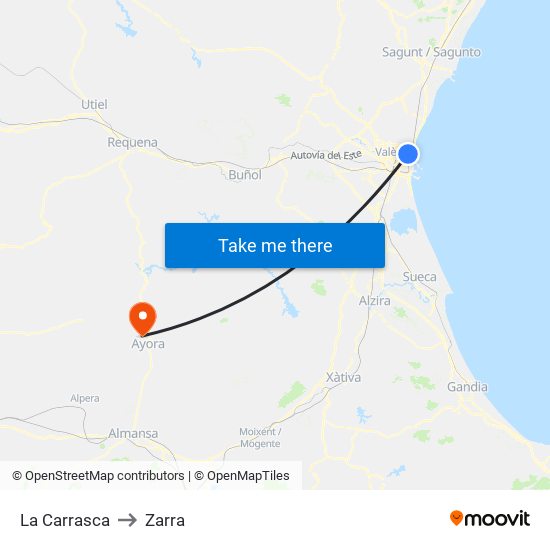 La Carrasca to Zarra map