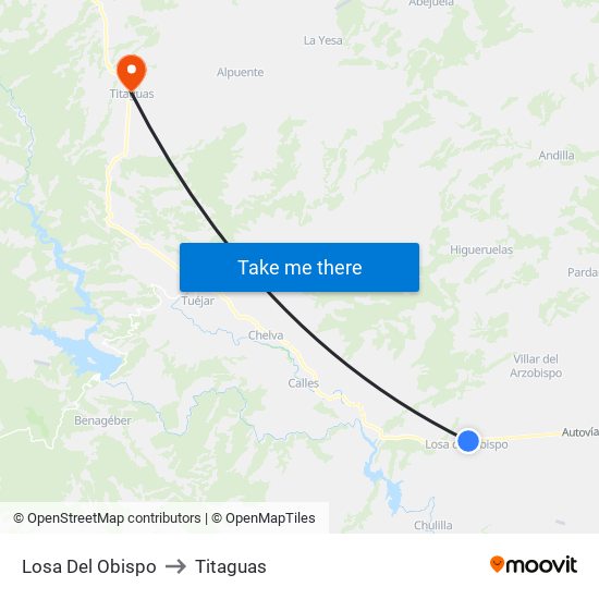 Losa Del Obispo to Titaguas map