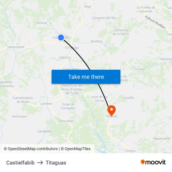 Castielfabib to Titaguas map