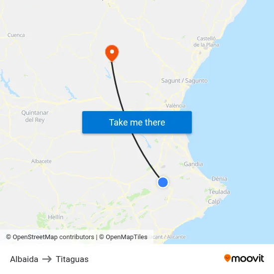 Albaida to Titaguas map