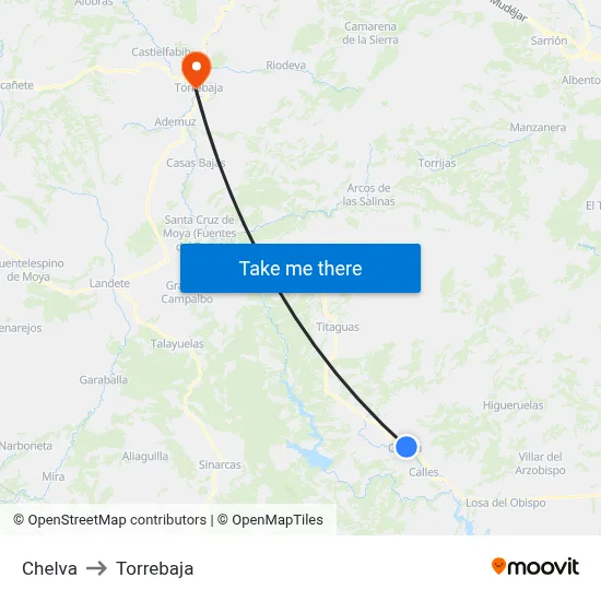 Chelva to Torrebaja map