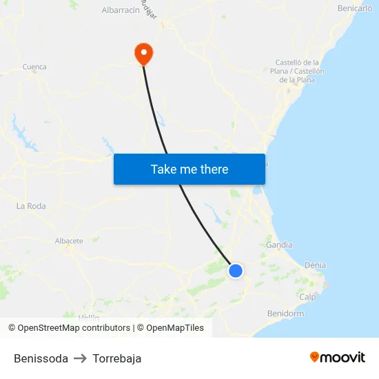 Benissoda to Torrebaja map