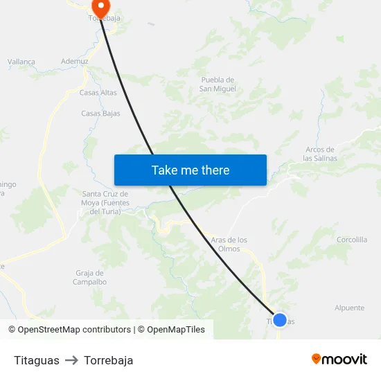 Titaguas to Torrebaja map