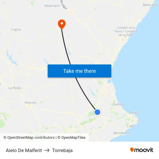 Aielo De Malferit to Torrebaja map