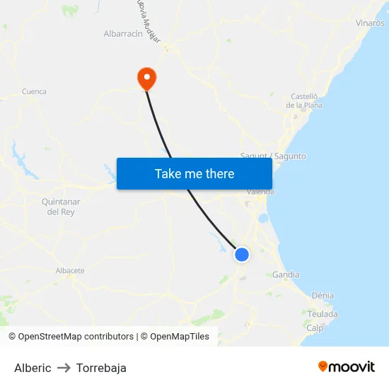 Alberic to Torrebaja map