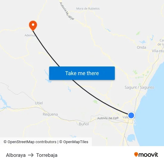 Alboraya to Torrebaja map