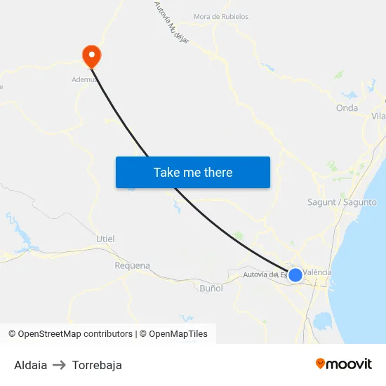Aldaia to Torrebaja map