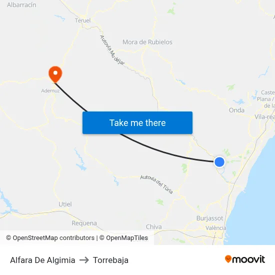 Alfara De Algimia to Torrebaja map