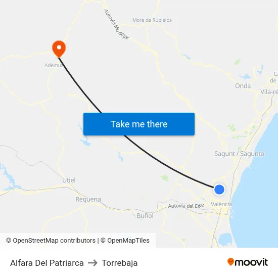 Alfara Del Patriarca to Torrebaja map