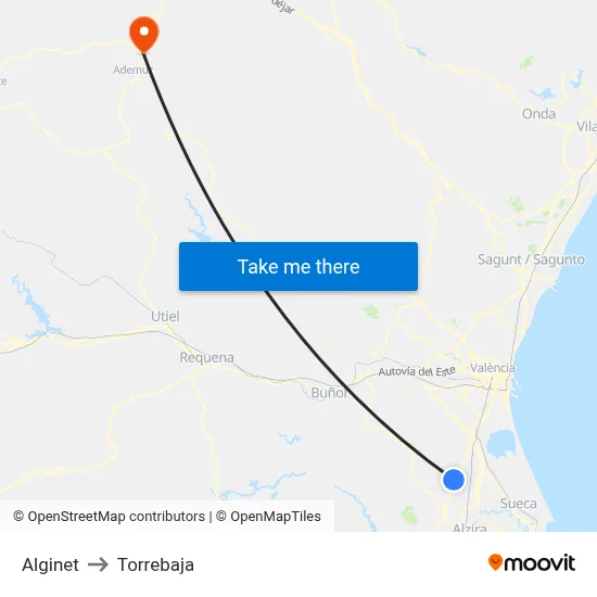 Alginet to Torrebaja map