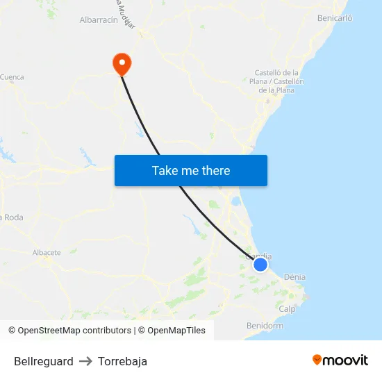Bellreguard to Torrebaja map