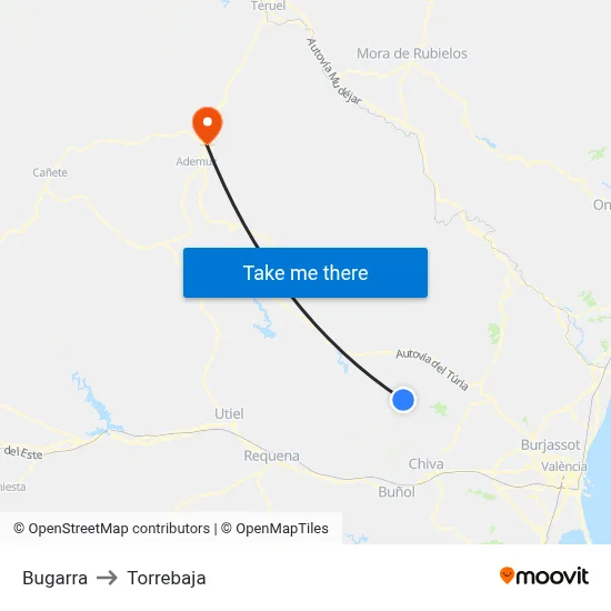 Bugarra to Torrebaja map