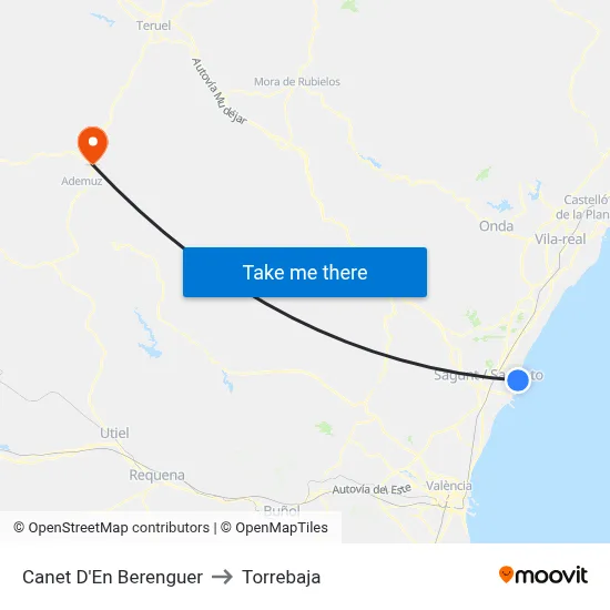 Canet D'En Berenguer to Torrebaja map