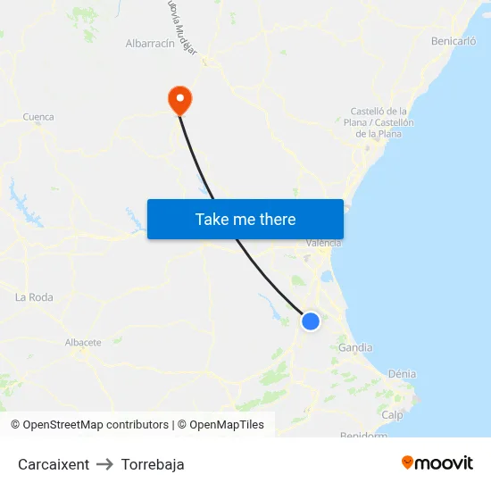 Carcaixent to Torrebaja map