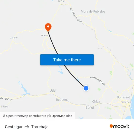 Gestalgar to Torrebaja map