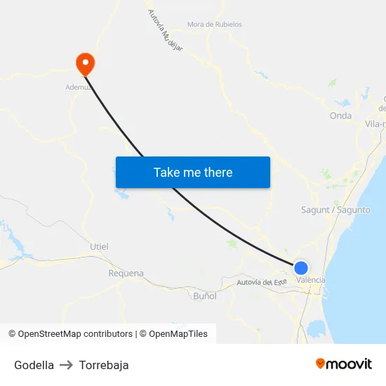 Godella to Torrebaja map