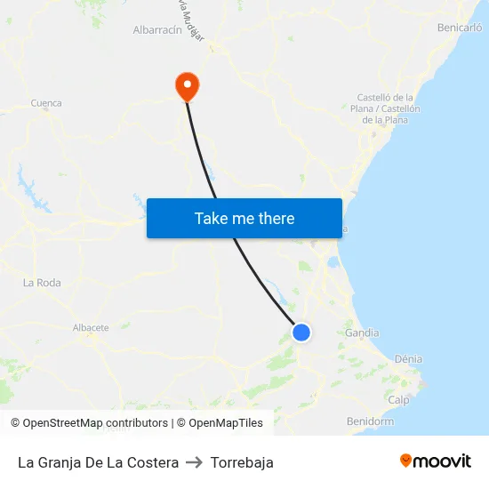 La Granja De La Costera to Torrebaja map