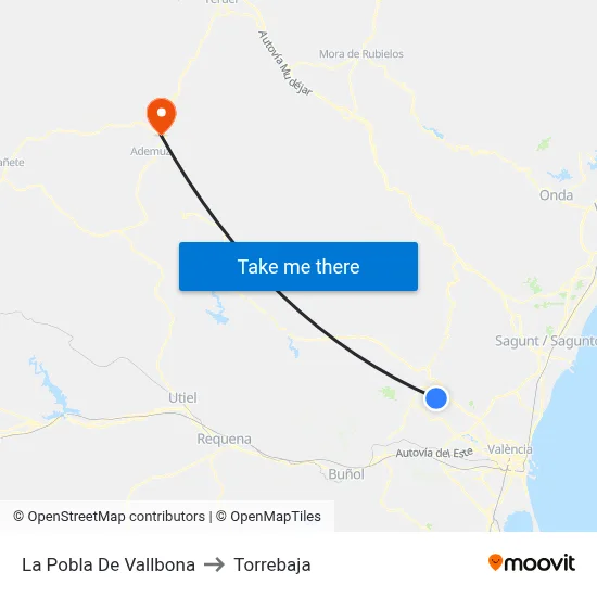 La Pobla De Vallbona to Torrebaja map
