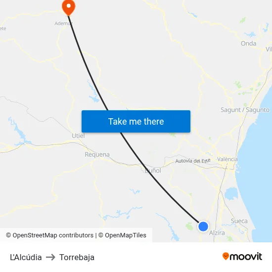 L'Alcúdia to Torrebaja map