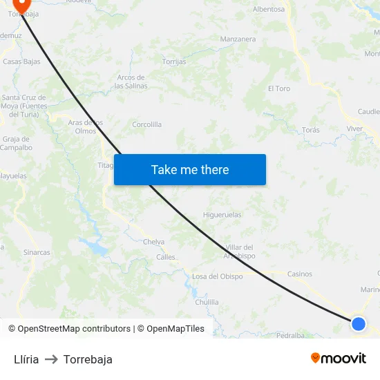 Llíria to Torrebaja map