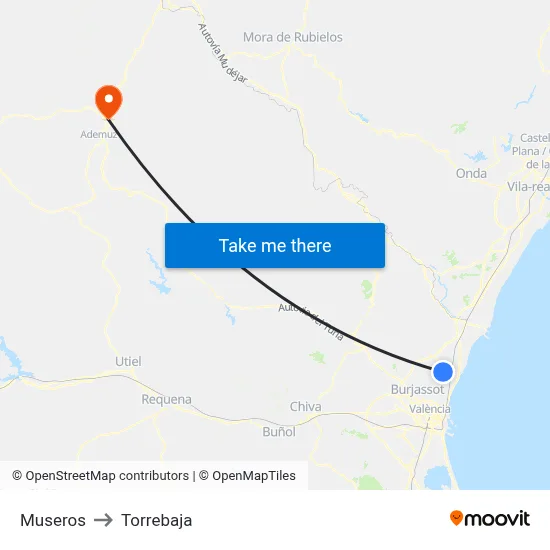 Museros to Torrebaja map