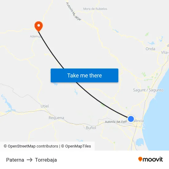 Paterna to Torrebaja map