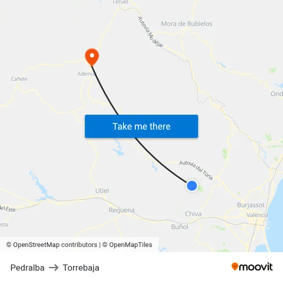Pedralba to Torrebaja map