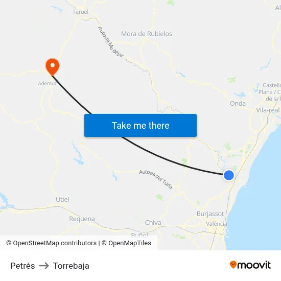 Petrés to Torrebaja map