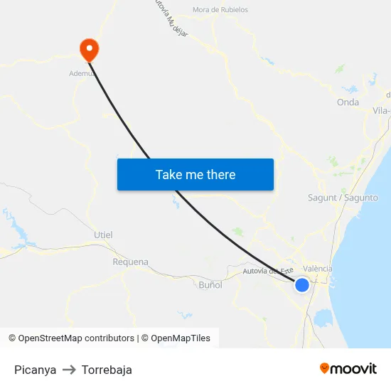 Picanya to Torrebaja map