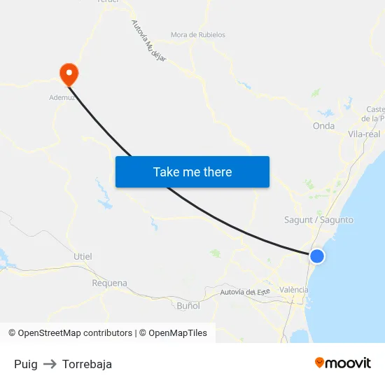 Puig to Torrebaja map