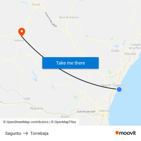 Sagunto to Torrebaja map