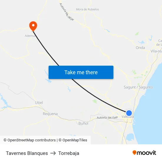 Tavernes Blanques to Torrebaja map