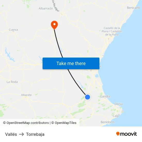 Vallés to Torrebaja map