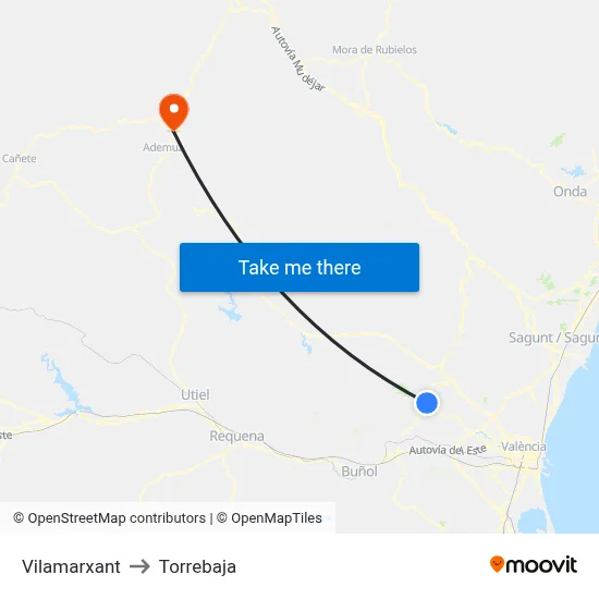 Vilamarxant to Torrebaja map