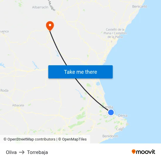 Oliva to Torrebaja map