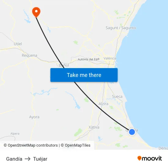 Gandía to Tuéjar map
