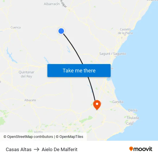 Casas Altas to Aielo De Malferit map