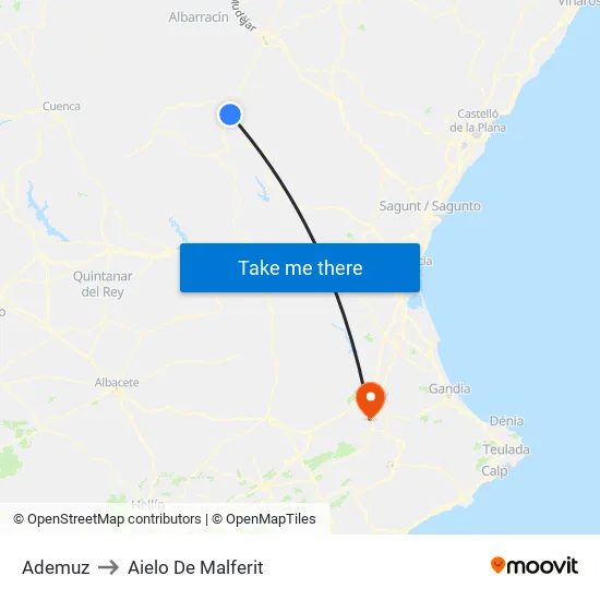 Ademuz to Aielo De Malferit map