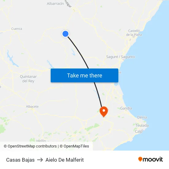 Casas Bajas to Aielo De Malferit map