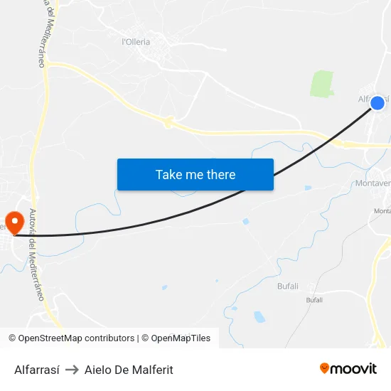 Alfarrasí to Aielo De Malferit map