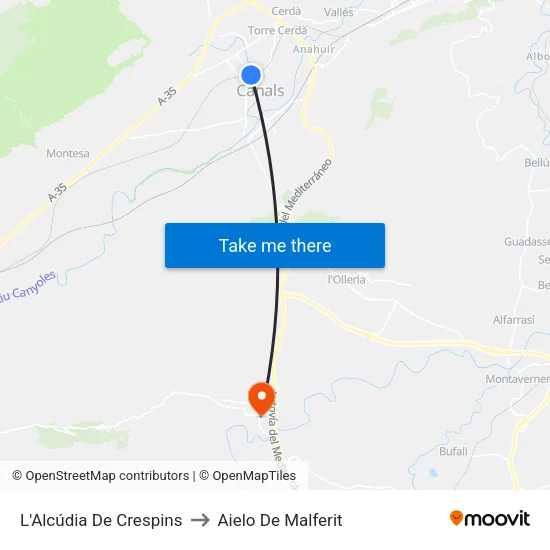 L'Alcúdia De Crespins to Aielo De Malferit map