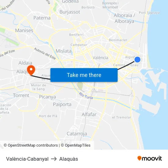 València-Cabanyal to Alaquàs map