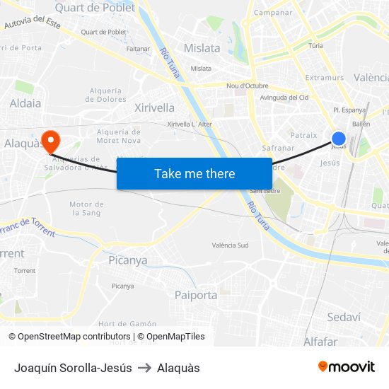 Joaquín Sorolla-Jesús to Alaquàs map