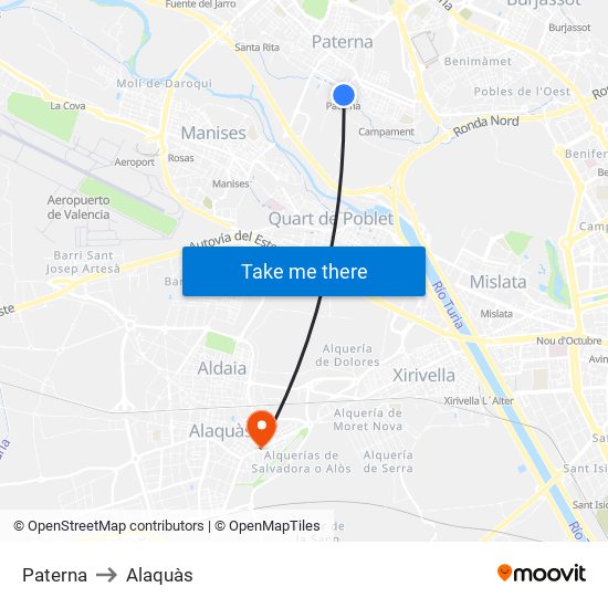 Paterna to Alaquàs map