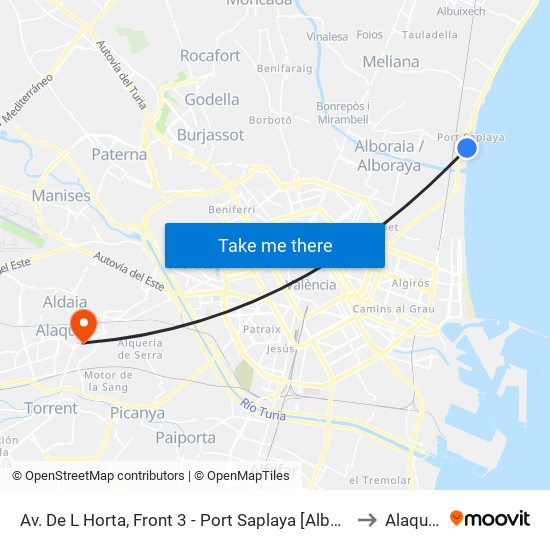 Av. De L Horta, Front 3 - Port Saplaya [Alboraia] to Alaquàs map